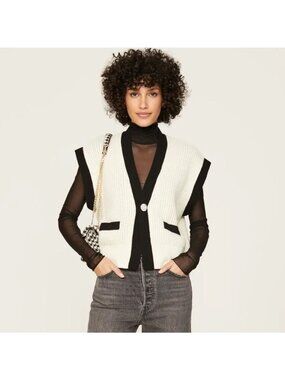 Sandro Sydney Contrast Trim Sleeveless Vest Cardigan Sz 2 MEDIUM Made in Italy